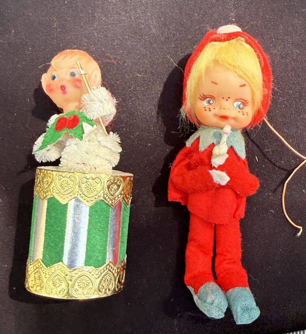 Lot of 2 Vintage Japan Mid Century Elves Christmas Tree Ornaments Cute! Lo11/2